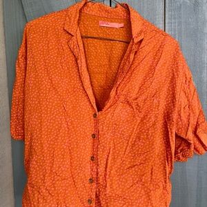 Prana Orange Short Sleeve Button Down Shirt